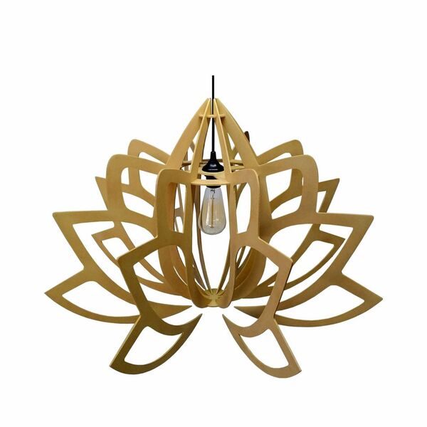 Lustre Pendente Em Madeira - Lotus Flower - Marfim
