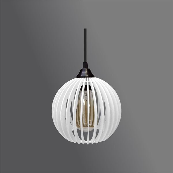 Lustre Pendente Em Madeira - Micro Ball - Branco