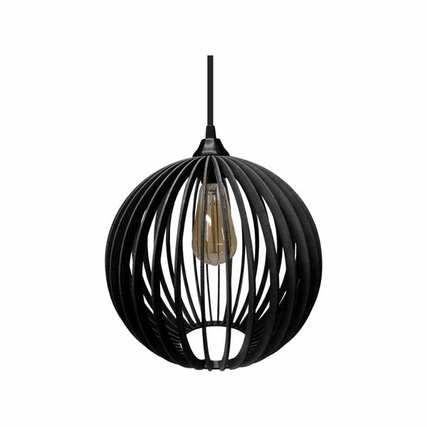 Lustre Pendente Em Madeira - Mini Ball - Preto