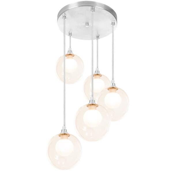 Lustre Pendente Escovado Quíntuplo Harmony Bolinha Ambar