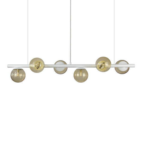 Lustre Pendente Figo Branco - 6 Globos Esfera De Vidro Ambar