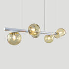 Lustre Pendente Figo Branco - 6 Globos Esfera De Vidro Ambar