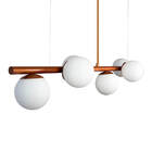 Lustre Pendente Figo Bronze - 6 Globo Esfera De Vidro Branco