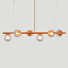 Lustre Pendente Figo Bronze - 6 Globo Esfera De Vidro Fumê