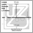 Lustre Pendente Figo Ouro - 5 Globos Esfera De Vidro Branco