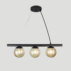 Lustre Pendente Figo Preto - 3 Globos Esfera De Vidro Âmbar
