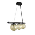 Lustre Pendente Figo Preto - 3 Globos Esfera De Vidro Âmbar
