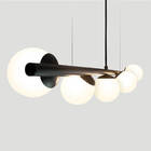 Lustre Pendente Figo Preto - 5 Globos Esfera De Vidro Branco