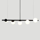 Lustre Pendente Figo Preto - 5 Globos Esfera De Vidro Branco