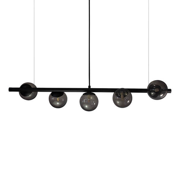 Lustre Pendente Figo Preto - 5 Globos Esfera De Vidro Fumê