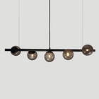 Lustre Pendente Figo Preto - 5 Globos Esfera De Vidro Fumê