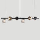 Lustre Pendente Figo Preto - 6 Globos Esfera De Vidro Fumê