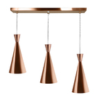 Lustre Pendente Funil Triplo Base Retangular Cobre