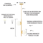 Lustre Pendente Globo Vidro 15 Jabuticaba Orbit Dourado Bf