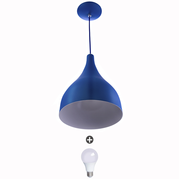 Lustre Pendente Gota Media Alumínio 30cm Azul + Lampadas