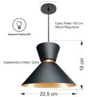 Lustre Pendente Industrial Moderno Preto Com Cobre