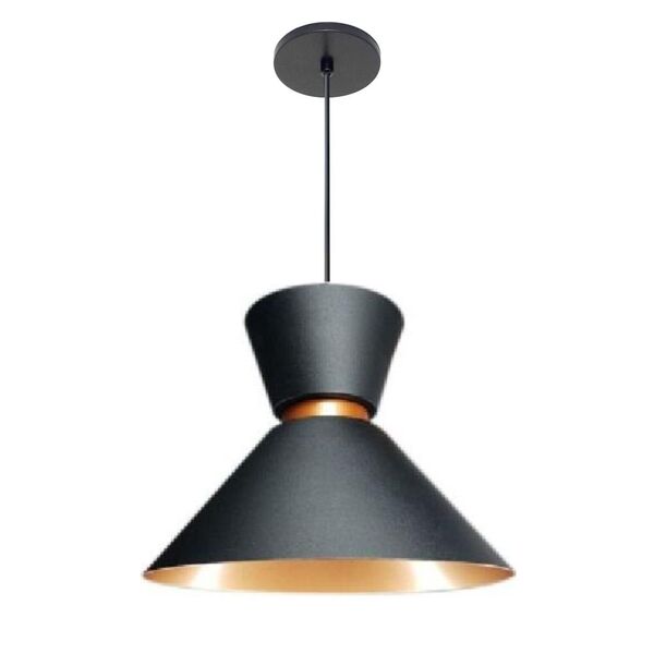 Lustre Pendente Industrial Moderno Preto Com Cobre