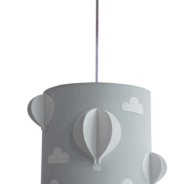 Lustre Pendente Infantil Balões Cúpula Em Tecido 25x25  Cinza