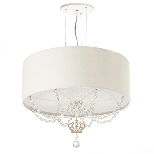 Lustre Pendente Infantil Coroa Cúpula Branco 50x15 3e27
