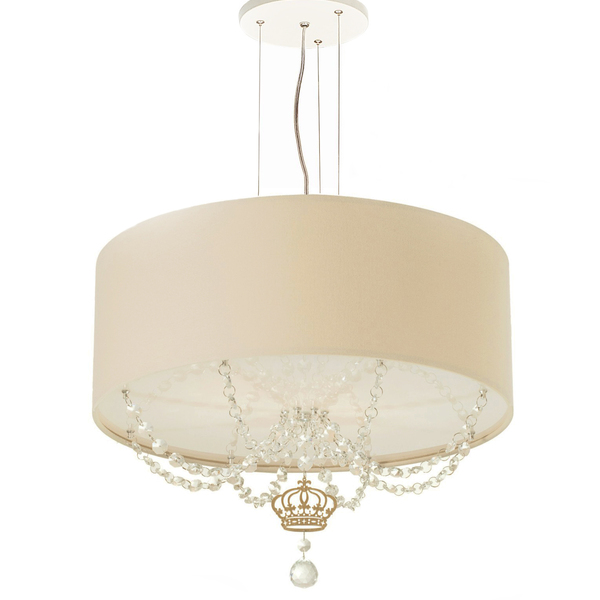 Lustre Pendente Infantil Coroa Cúpula Crú 40x15 2e27