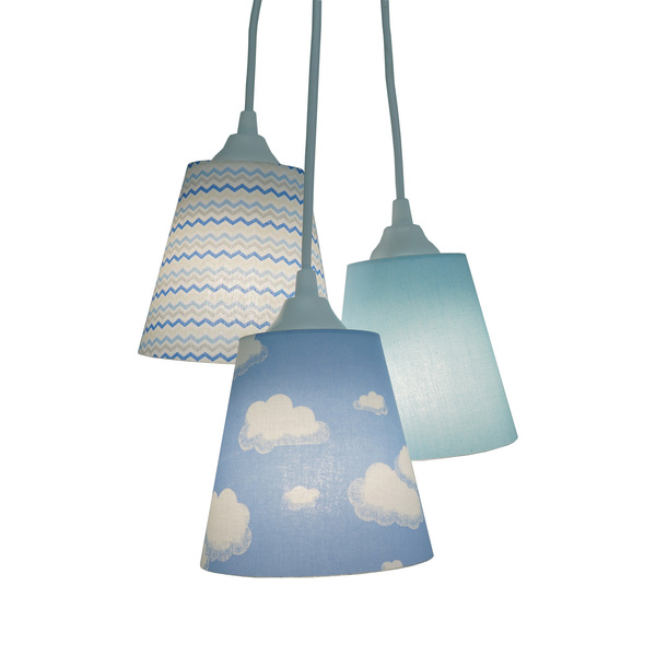 Lustre Pendente Infantil Nuvens E Zig Zag Azul E Branco Bivolt
