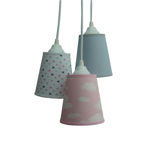 Lustre Pendente Infantil Nuvens Tons De Rosa E Cinza Bivolt