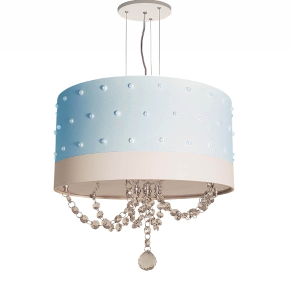 Lustre Pendente Infantil Pérolas C/ Cristal 30x15 Azul Bebê