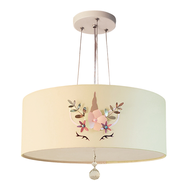 Lustre Pendente Infantil Unicórnio Cúpula Crú 50x15 3e27
