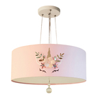 Lustre Pendente Infantil Unicórnio Cúpula Rosa 40x15 2e27