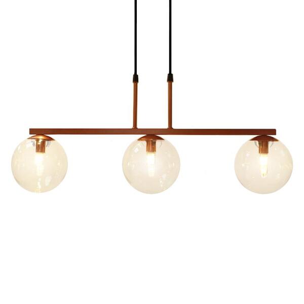 Lustre Pendente Jabuti Triplo Cor Cobre Com Globos De Vidro P