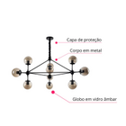 Lustre Pendente Jabuticaba Preto Bola Molecular Âmbar Moderno