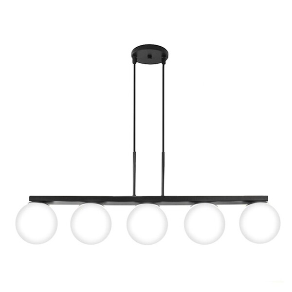 Lustre Pendente Jabuticaba Preto Com 5 Globos De Vidro G9