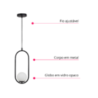 Lustre Pendente Jabuticaba Preto Vidro Opaco Marca Inovartte