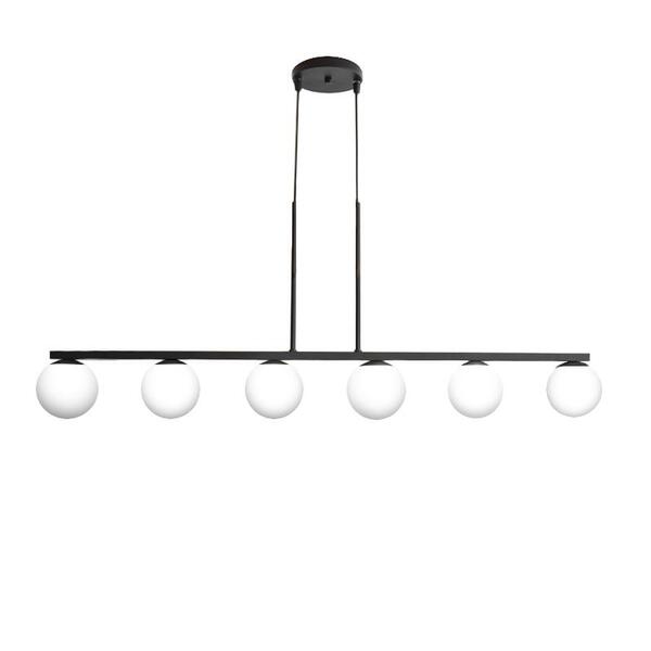 Lustre Pendente Jabuticaba Six Cor Preto 6 Globos Brancos G9