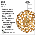 Lustre Pendente Jaci - Extra Grande 50x50cm - 100% Madeira