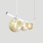Lustre Pendente Katana Branco 3 Globos Esfera Vidro Âmbar