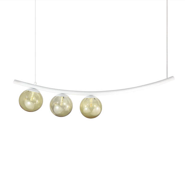 Lustre Pendente Katana Branco 3 Globos Esfera Vidro Âmbar