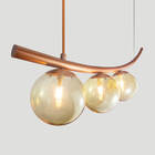 Lustre Pendente Katana Bronze 3 Globos Esfera Vidro Âmbar