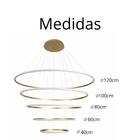 Lustre Pendente Led 5 Anéis Moderno 250w 120cm Dourado C/ Con