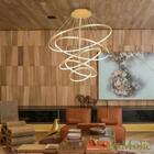 Lustre Pendente Led 5 Anéis Moderno 250w 120cm Dourado C/ Con