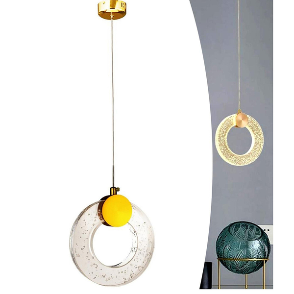Lustre Pendente Led Cristal K9 Bolha Anel Arco Redondo Bivolt
