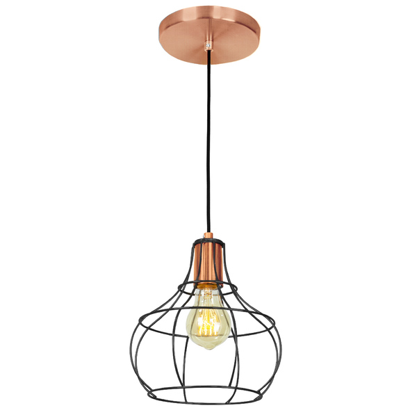 Lustre Pendente Luminária Aladim Aramado Preto Com Cobre
