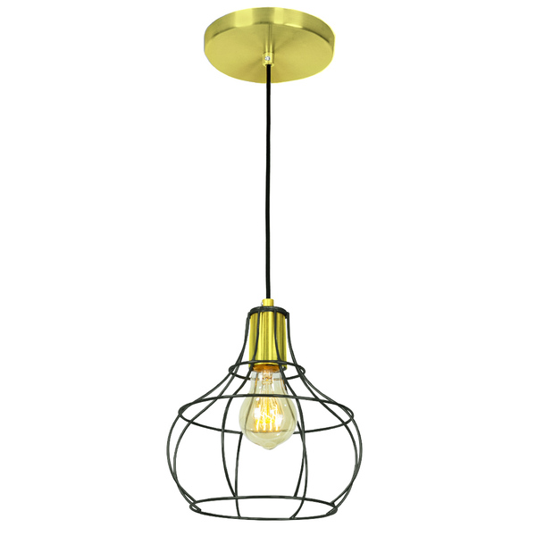 Lustre Pendente Luminária Aladim Aramado Preto Com Dourado