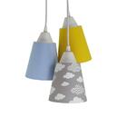 Lustre Pendente Luminária Bebê Nuvens Cinza, Azul E Amarelo B