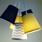 Lustre Pendente Luminária Cacho Amarelo, Cinza Chevron Bivolt