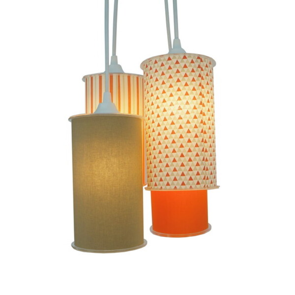 Lustre Pendente Luminária Cacho Cilíndrico Listras E Triângul