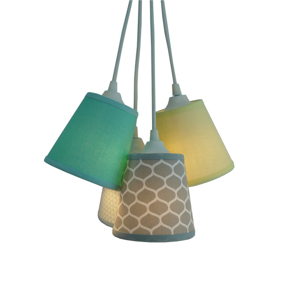 Lustre Pendente Luminária Cacho Colmeia 4 Cúpulas Colorido Bi