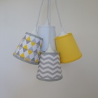 Lustre Pendente Luminária Cacho Geométrico Amarelo, Cinza E B