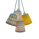 Lustre Pendente Luminária Cacho Geométrico Amarelo, Cinza E B