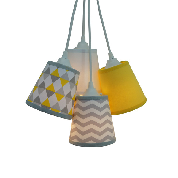 Lustre Pendente Luminária Cacho Geométrico Amarelo, Cinza E B